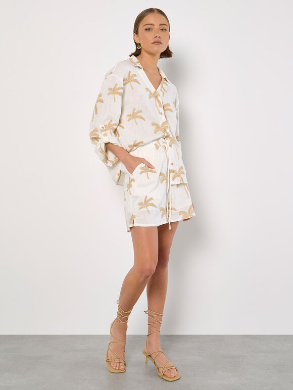 Embroidered Palm Trees Shirt & Shorts Co-ord, , large