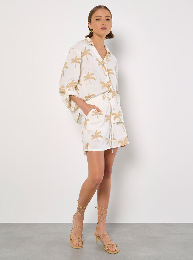 Embroidered Palm Trees Shirt, Cream, large