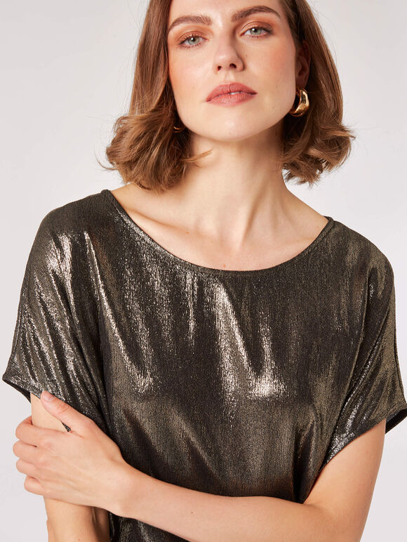 Oversized Metallic Sparkle Top, Silver, large