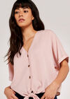 Button Tie Front Top, Pink, large