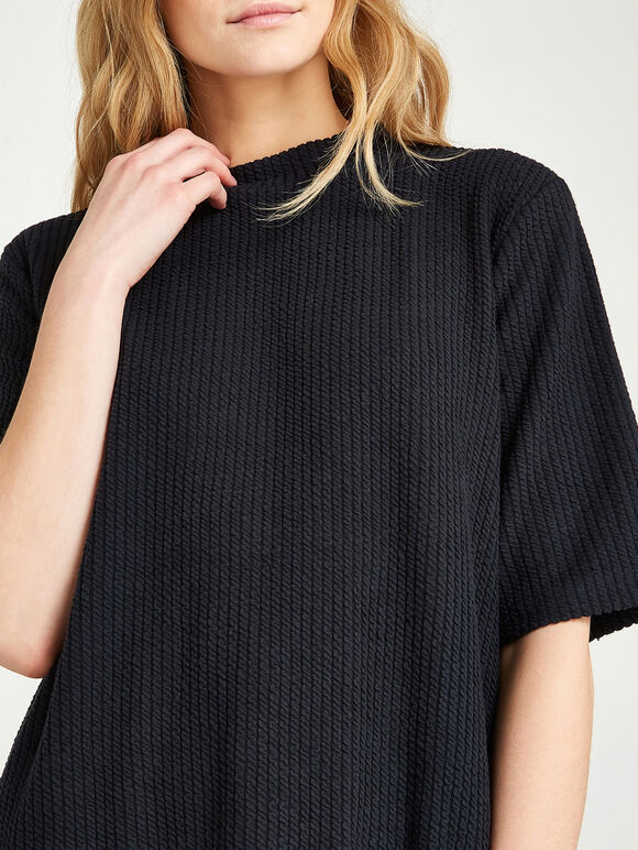 Entwined Lines Rib Mock Neck Top, Navy, large