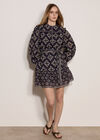 Tile Print Shift Mini Dress, Navy, large