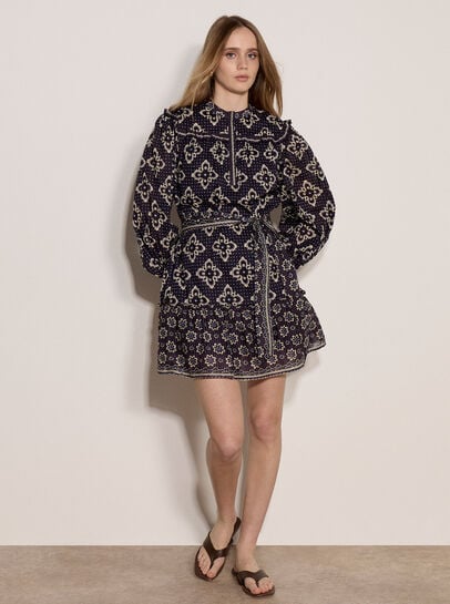 Tile Print Cotton Shift Mini Dress