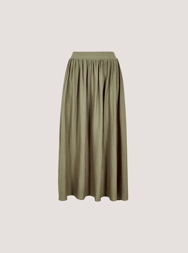 Linen Blend Pleated Midaxi Skirt, Khaki, large