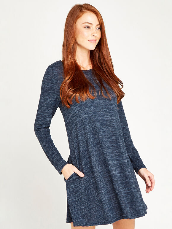 Marl Pocket Swing Dress, Navy, large