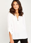 Zip Front Silky Crepe Top, Cream, large