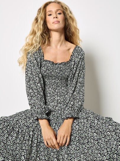 Ditsy Floral Smocked Midi Dress