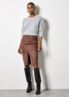 Split Front Suede Pencil Skirt, Brown, large