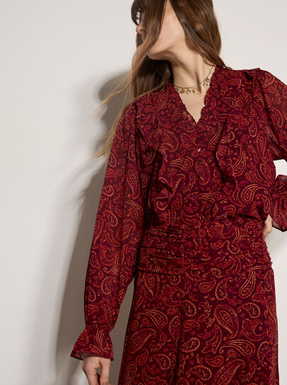 Paisley Chiffon Ruffle Blouse