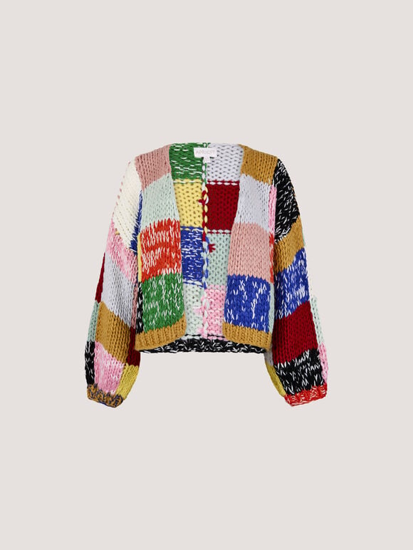 Hand-Crochet Colour Block Cardigan, Assorted, large
