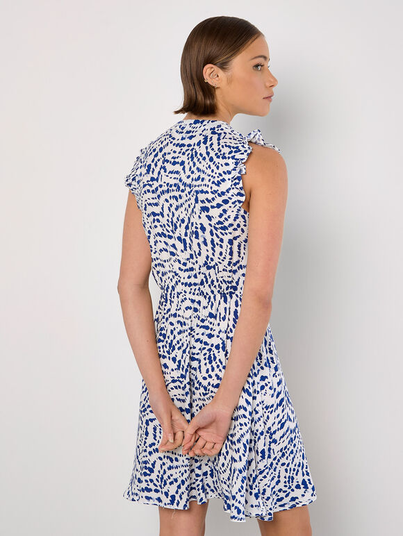 Abstract Spot Ruffle Mini Dress, Blue, large