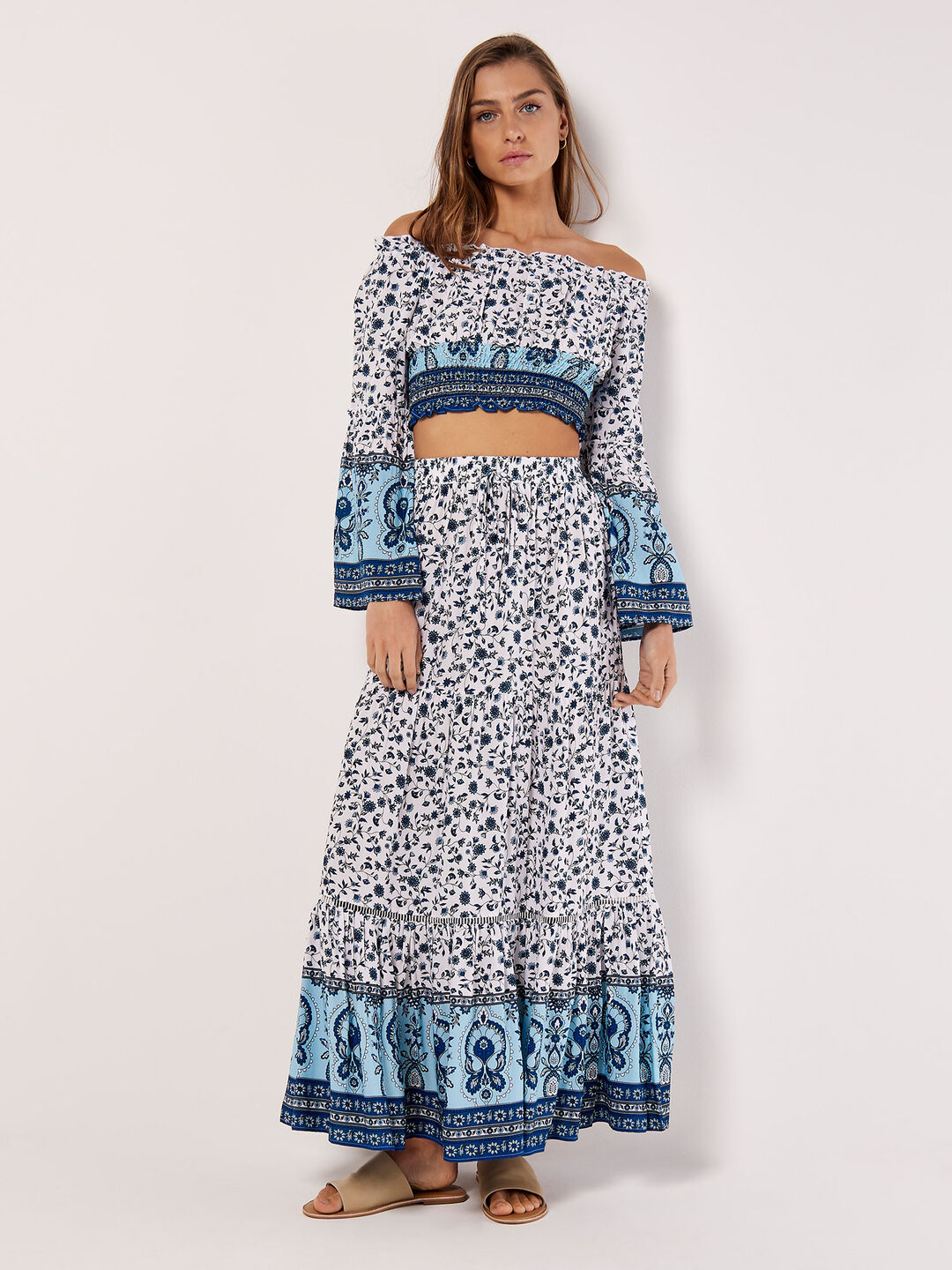 Image of Cream Sarasa Floral Top & Skirt