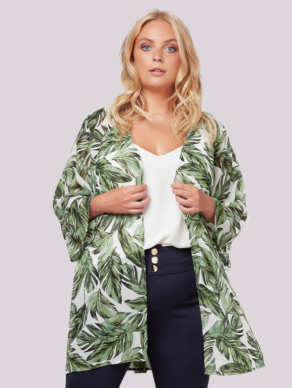 Tropical Leaf Kimono, Cream, large
