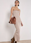 Stripe Ribbed Knitted Bandeau Dress, White, large