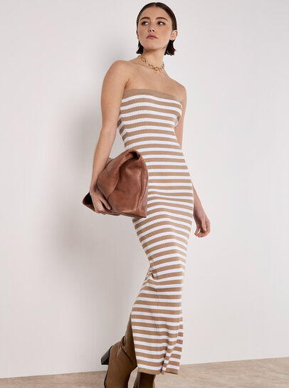 Stripe Ribbed Knitted Bandeau Dress