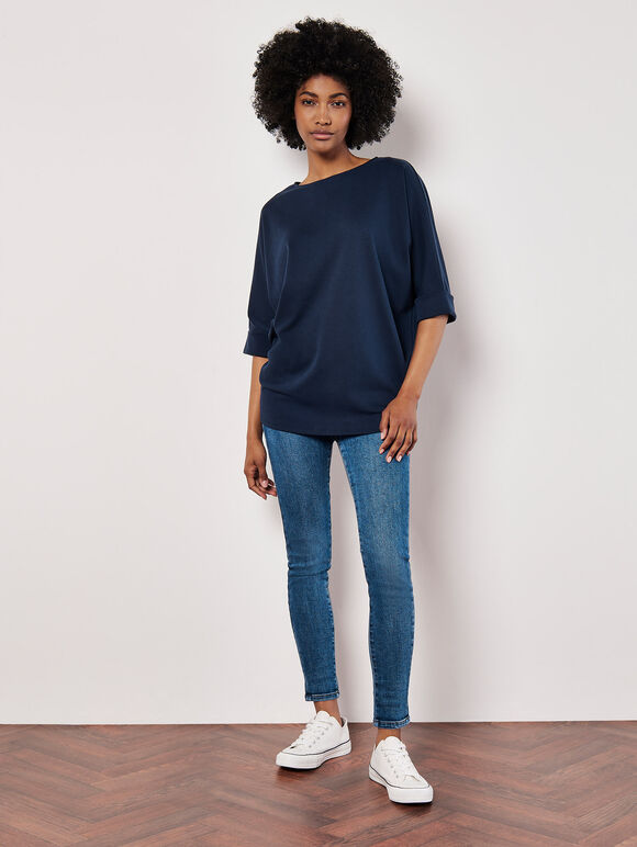 Jersey Knit Batwing Top, Navy, large