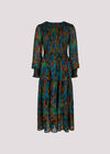 Ikat Chiffon Smocked Midi Dress, Teal, large