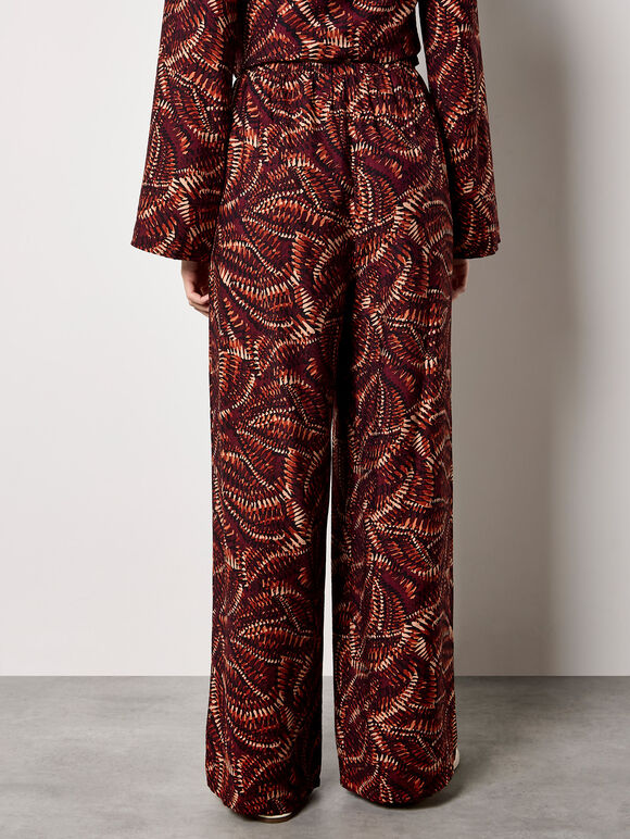 Abstract Print Wide-Leg Trousers, Burgundy, large