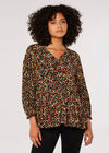 Oversized Ditsy Floral Top, Black, large