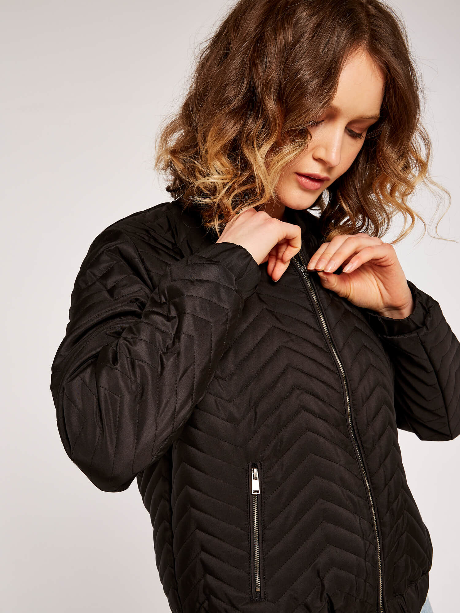 Quilted Bomber Jacket Apricot Clothing