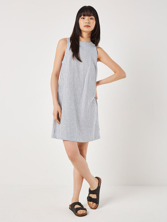 Oxford Stripe Shift Mini Dress, Blue, large