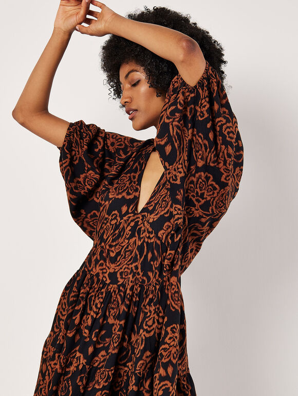 Ikat Sarasa Tiered Mini Dress, Rust, large