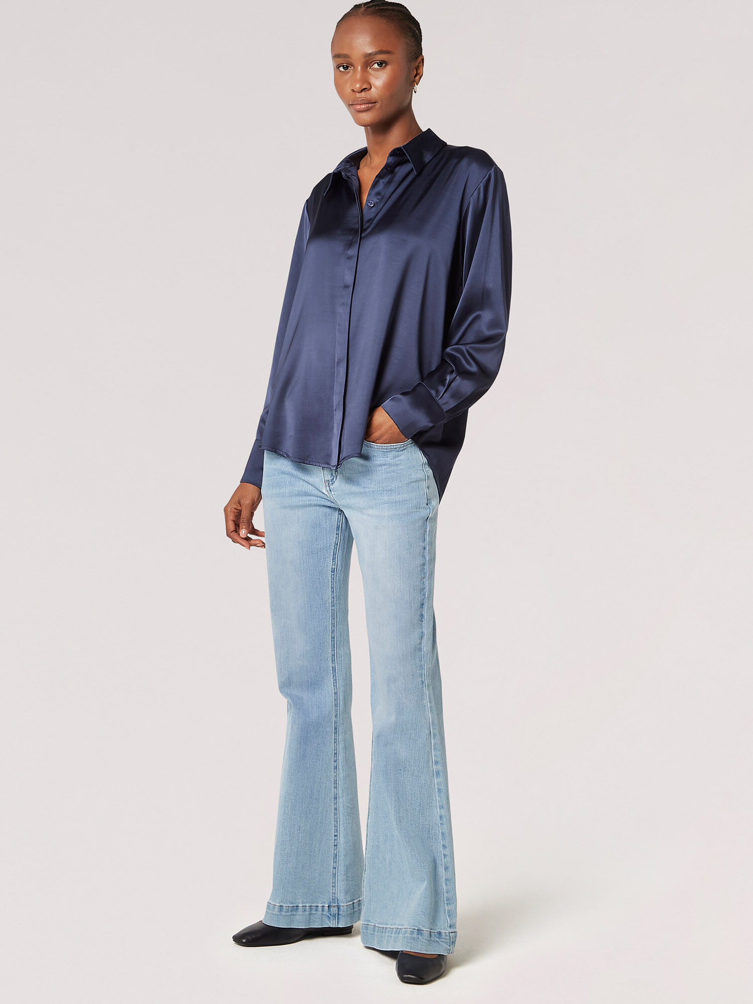 navy satin blouse uk