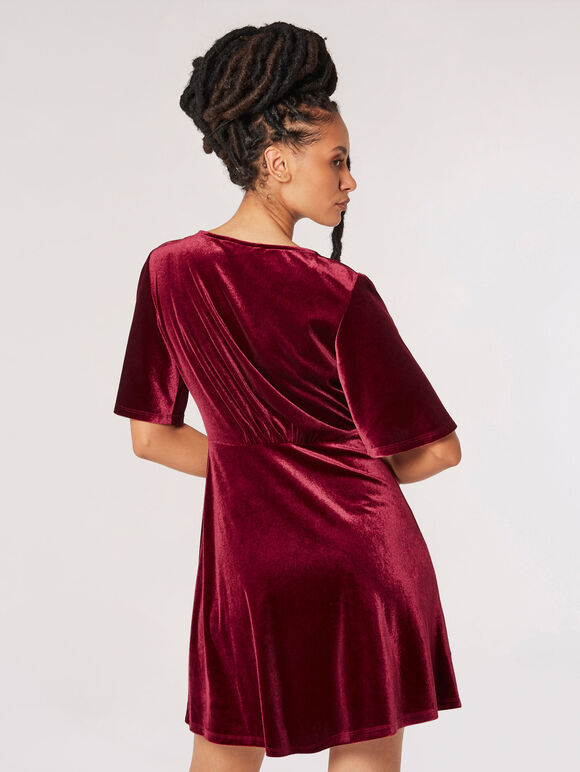 Velvet Button-Down Mini Dress, Burgundy, large