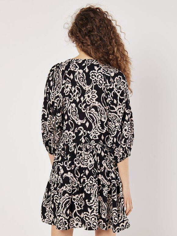 Ikat Sarasa Tiered Mini Dress, Black, large