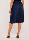 Pleated Satin Crepe Skirt, Navy, large
