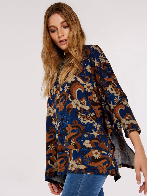 Psychedelic Mushroom Oversized Top, Navy, large