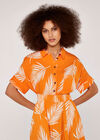 Palm Print Cropped Shirt, Orange, large