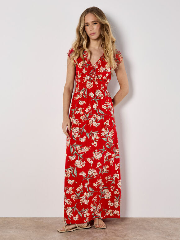 Jasmine Floral Wrap Maxi Dress, Red, large