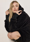Fleece Waterfall Hooded Cardigan, Black, large