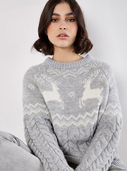 Reindeer Chunky Cable Knit Jumper