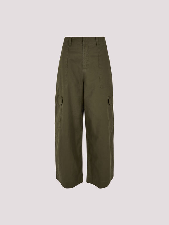 Wide Leg Cotton Cargo Trousers, Khaki, large