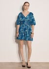 Paisley Bubble Hem Mini Dress, Blue, large