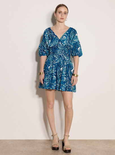 Paisley Bubble Hem Cotton Mini Dress