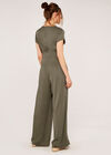 Button Down Wide Leg Jumpsuit, Khaki, large