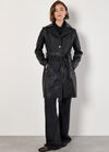 Faux Leather Biker Trench Coat, Black, large