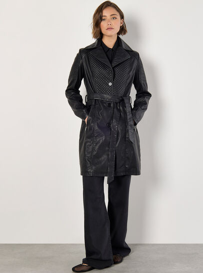 Faux Leather Biker Trench Coat