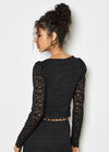 Floral Leaf Lace Top, Black, large