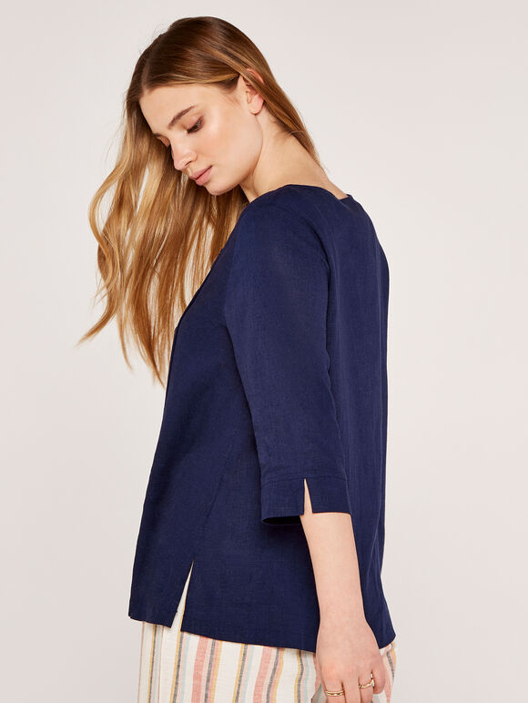 Triple Button Asymmetric Top, Navy, large