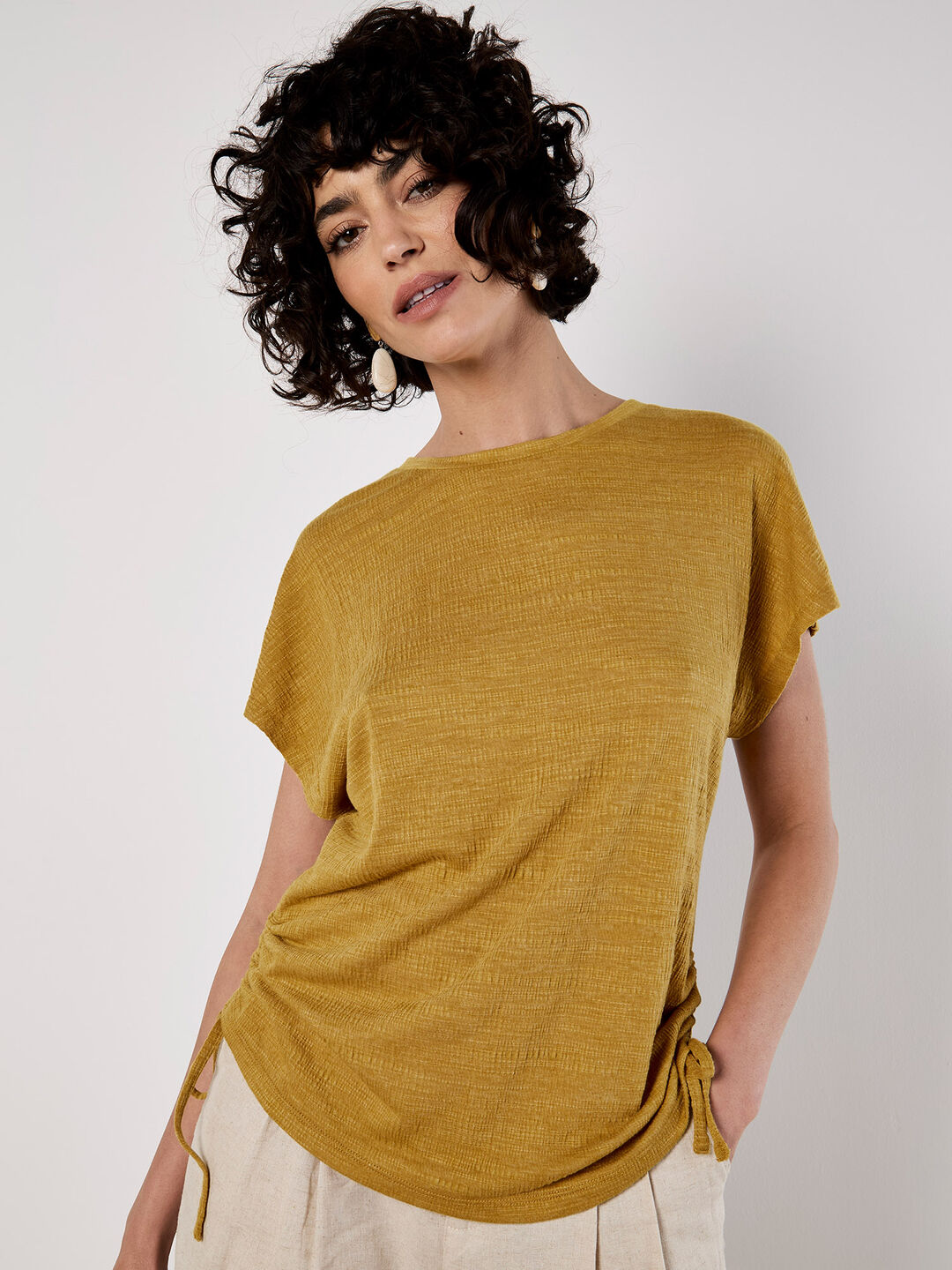 Image of Textured Jersey Side Ruched T-Shirt