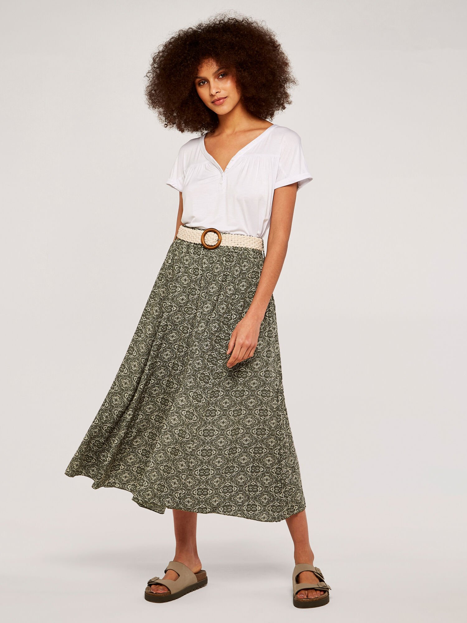 Belted best sale midi skirt