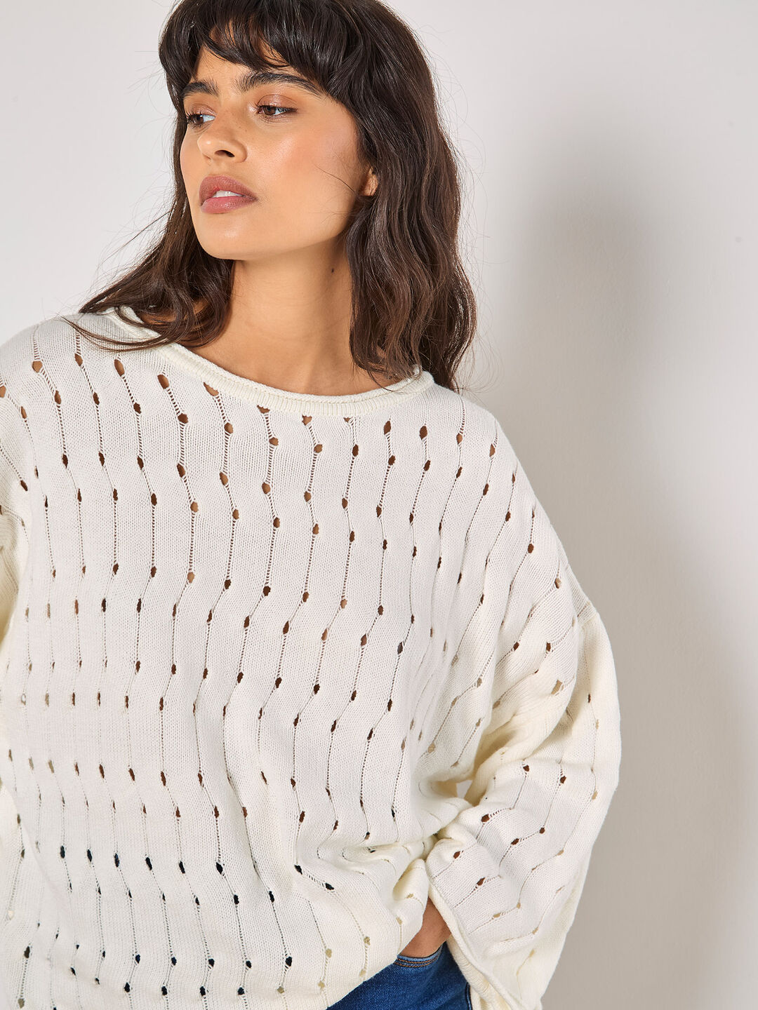 Image of Pointelle Knit Bell Sleeve Jumper