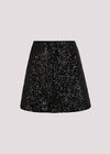 Velvet Sequin A-Line Mini Skirt, Black, large