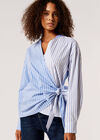 Contrast Stripe Wrap Shirt, Blue, large