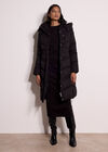 Long Belted Puffer Coat, Black, large