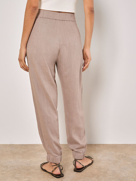 Linen Blend Woven Joggers, Brown, large